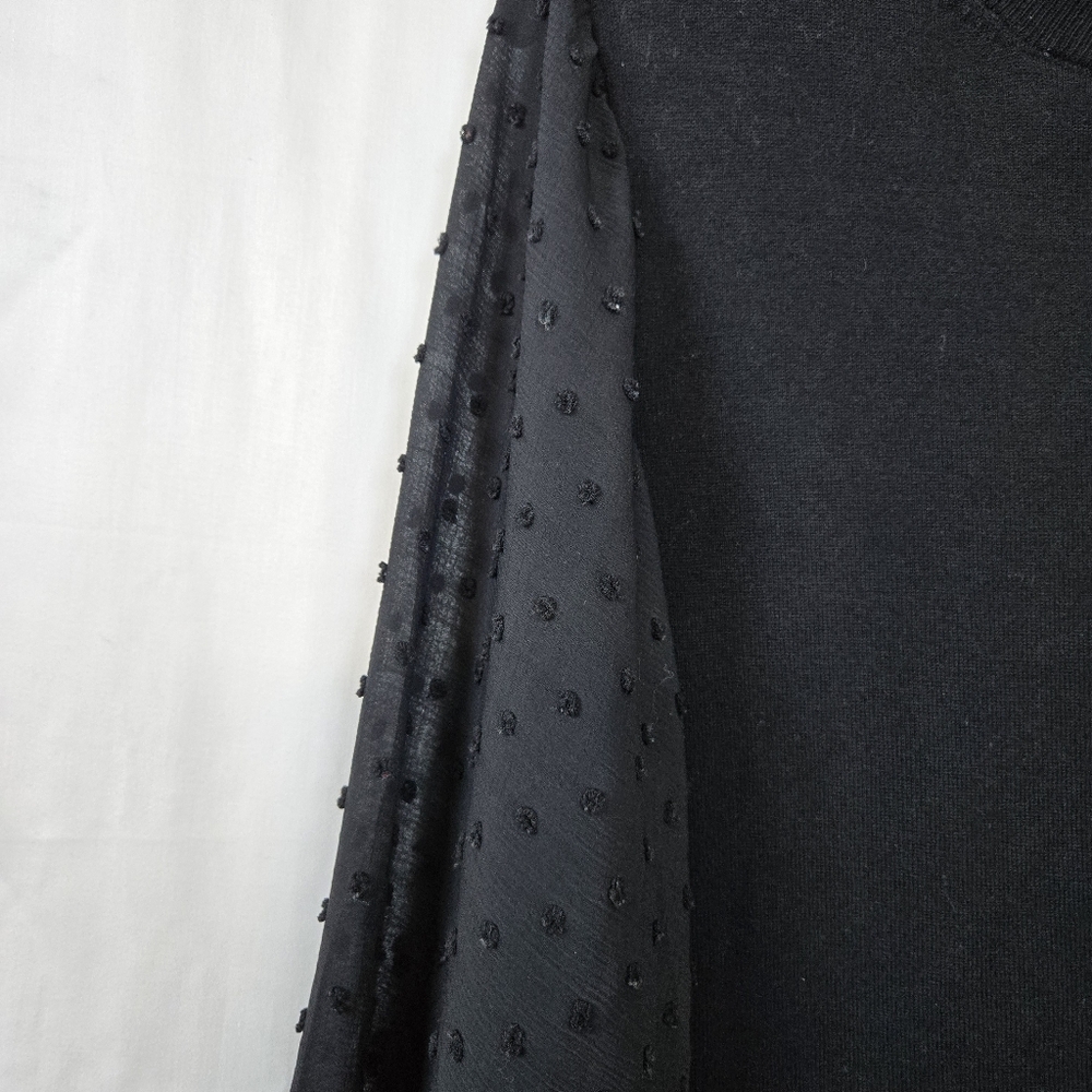 Vince Camuto Womens Black Mock Neck Long Chiffon Swiss Dot Sleeves Sweater Top L - Picture 5 of 10